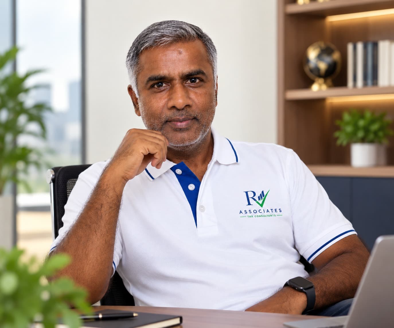 Ravinder Reddy Guduru, Tax Consultant at RV Associates, at his office desk
